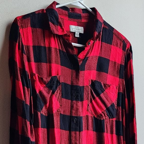 Lucky Brand Red/Black Plaid Brushed Flannel Button Down Shirt Size Small - Picture 2 of 16